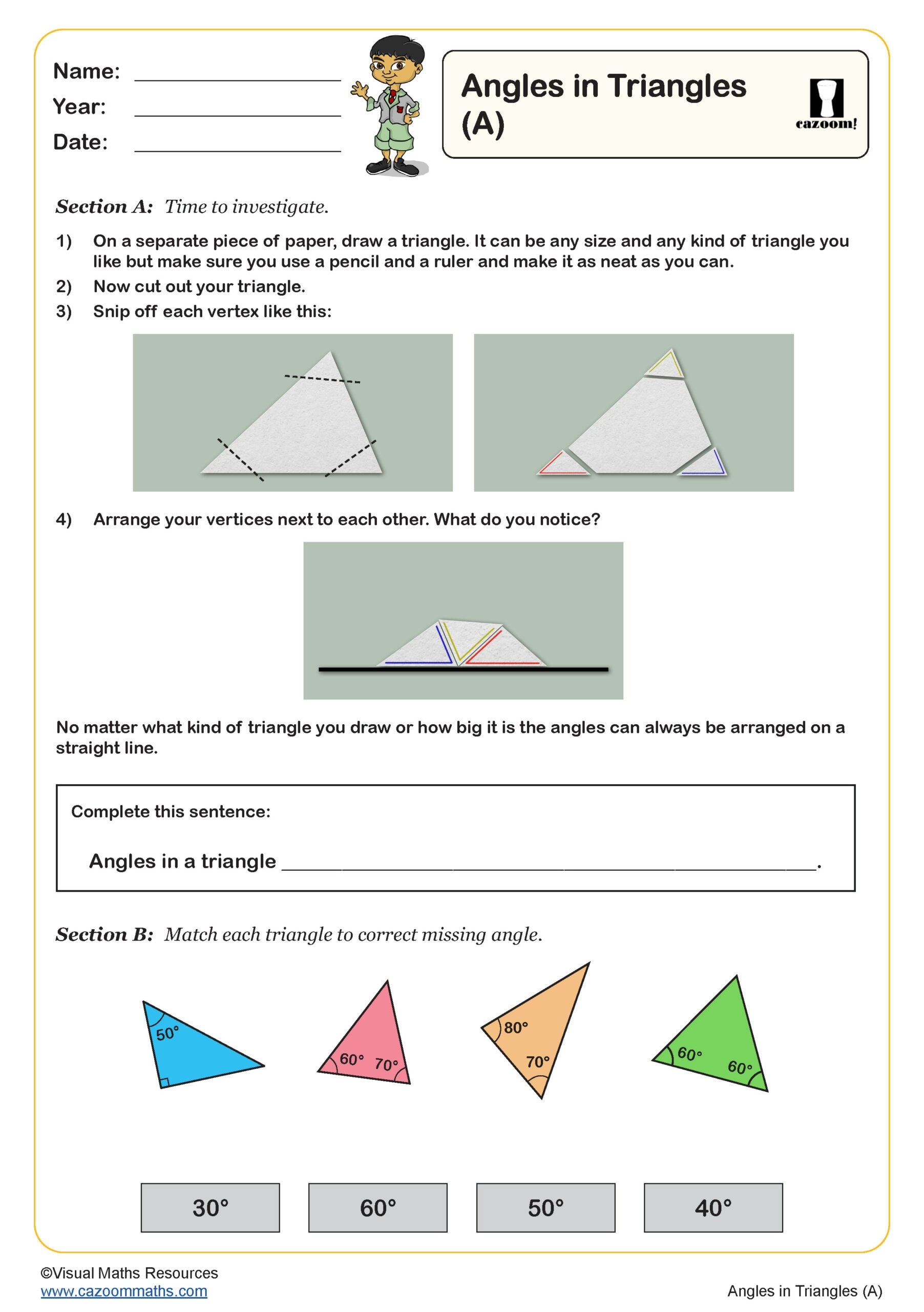 Angles In Triangles A Worksheet Key Stage 2 PDF Geometry