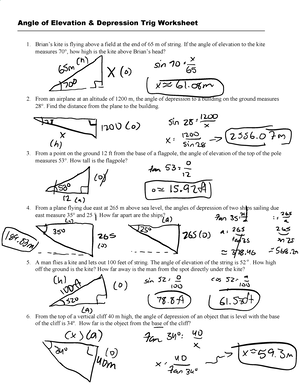 angle of elevation and angle of depression worksheet