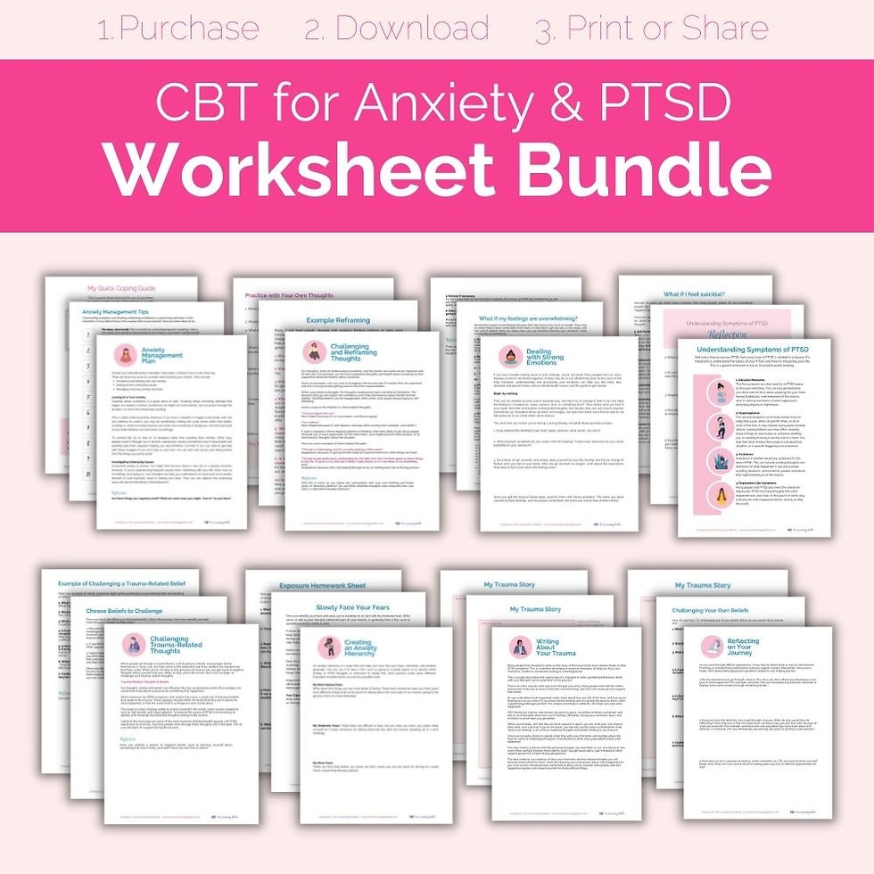 Anxiety PTSD CBT Worksheet Bundle CBT For Adults Cognitive 