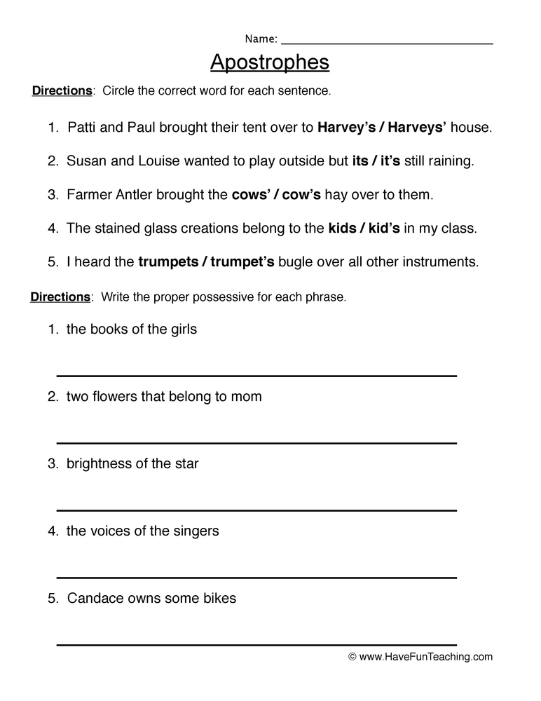 Apostrophe Possession Worksheet Have Fun Teaching Worksheets Library