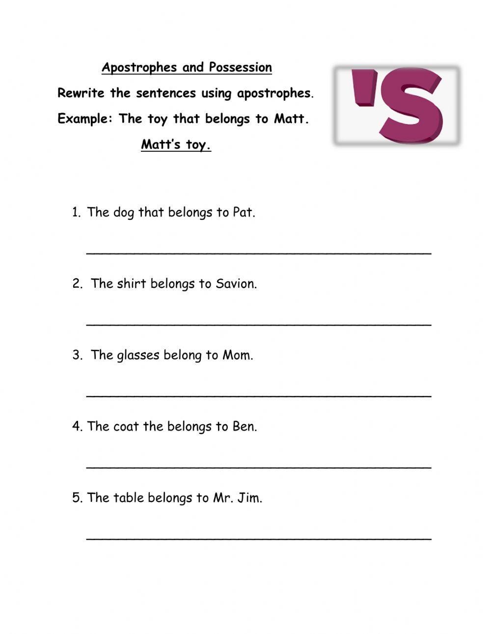Apostrophes And Possession Worksheet Live Worksheets Worksheets Library