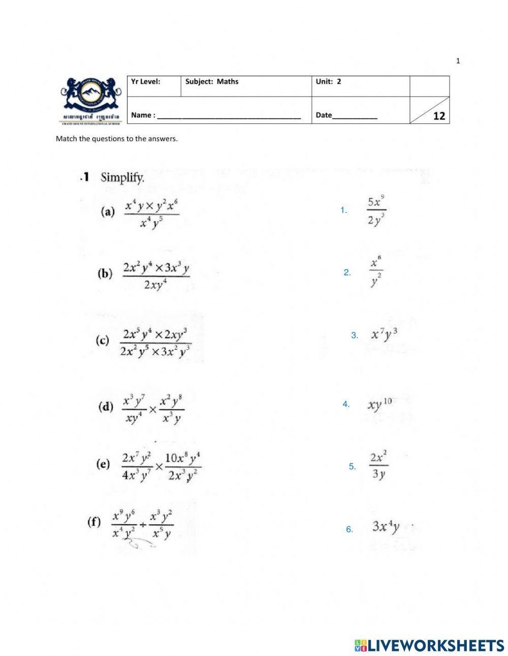 Apply Rules Of Exponents Worksheet Live Worksheets Worksheets Library