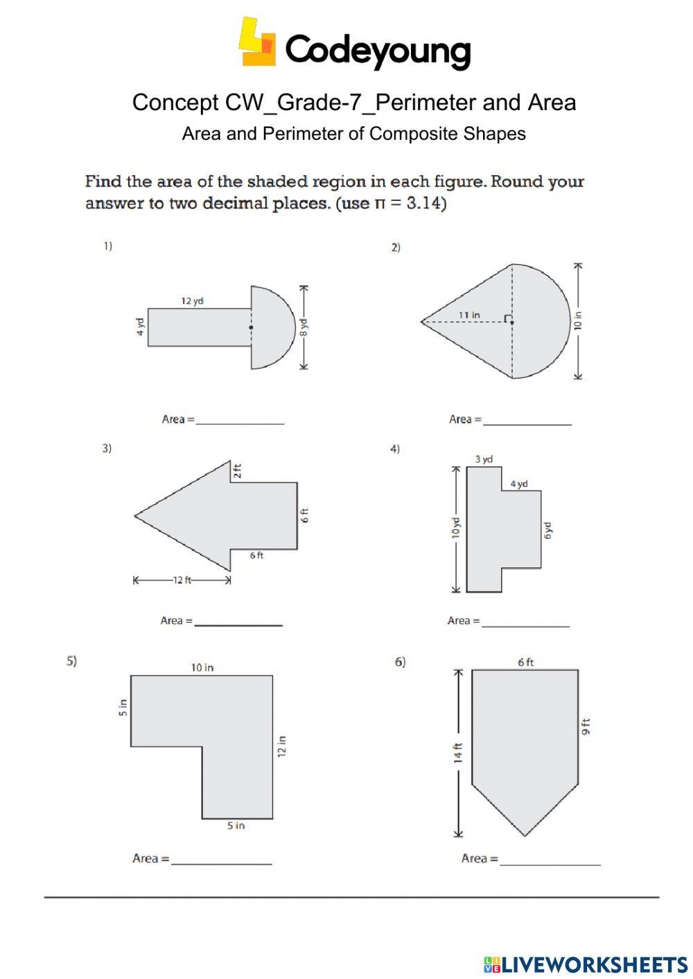 Area And Perimeter Of Composite Shapes Concept CW Worksheet Live