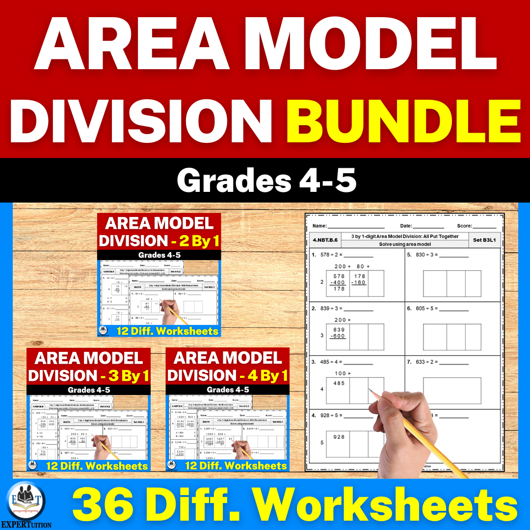 Area Model Division With And Without Remainders Practice Worksheets 