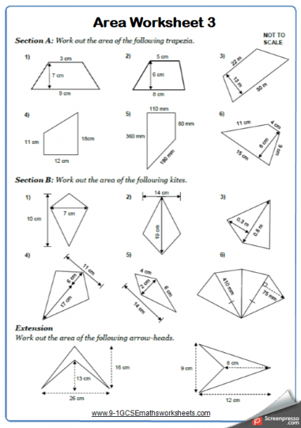 Area Of Quadrilaterals Worksheet