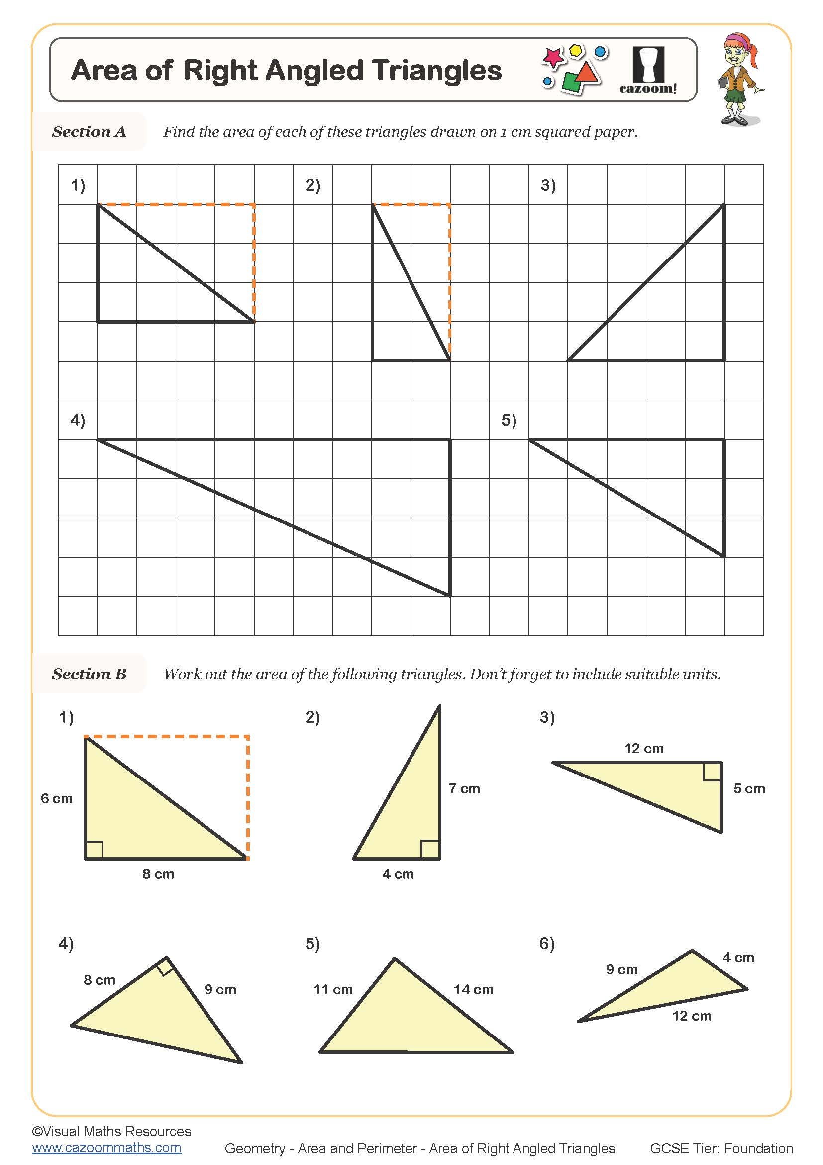 Area Of Right Angled Triangles Worksheet Fun And Engaging PDF 