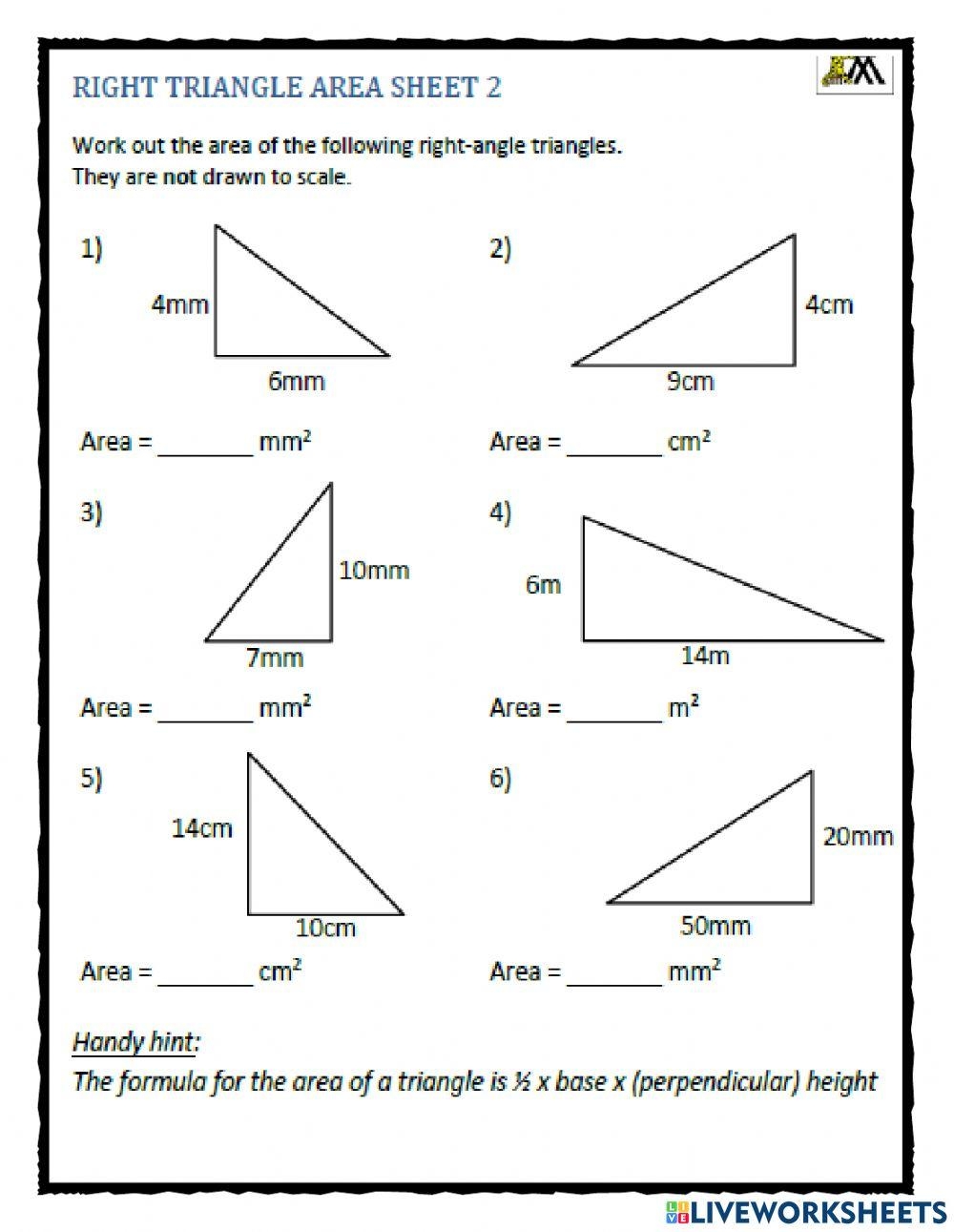 Area Of Triangle Worksheet Live Worksheets Worksheets Library