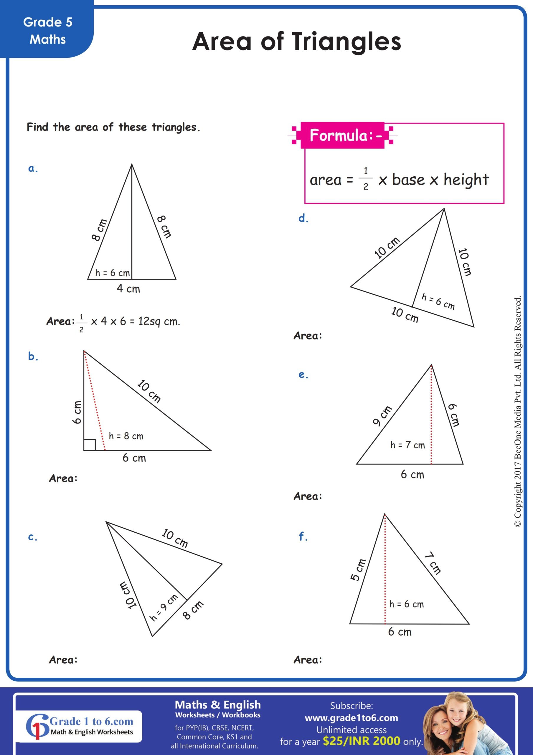 worksheet area of triangles