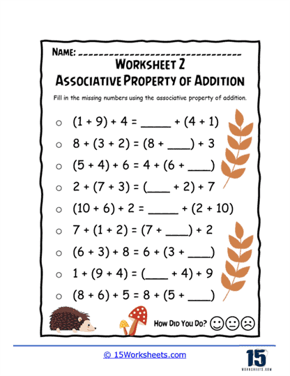 associative property of addition worksheets