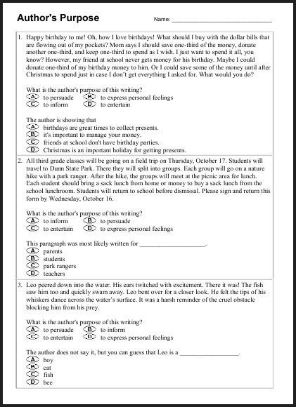 Author Purpose Worksheets 3rd Grade Free Worksheets Master