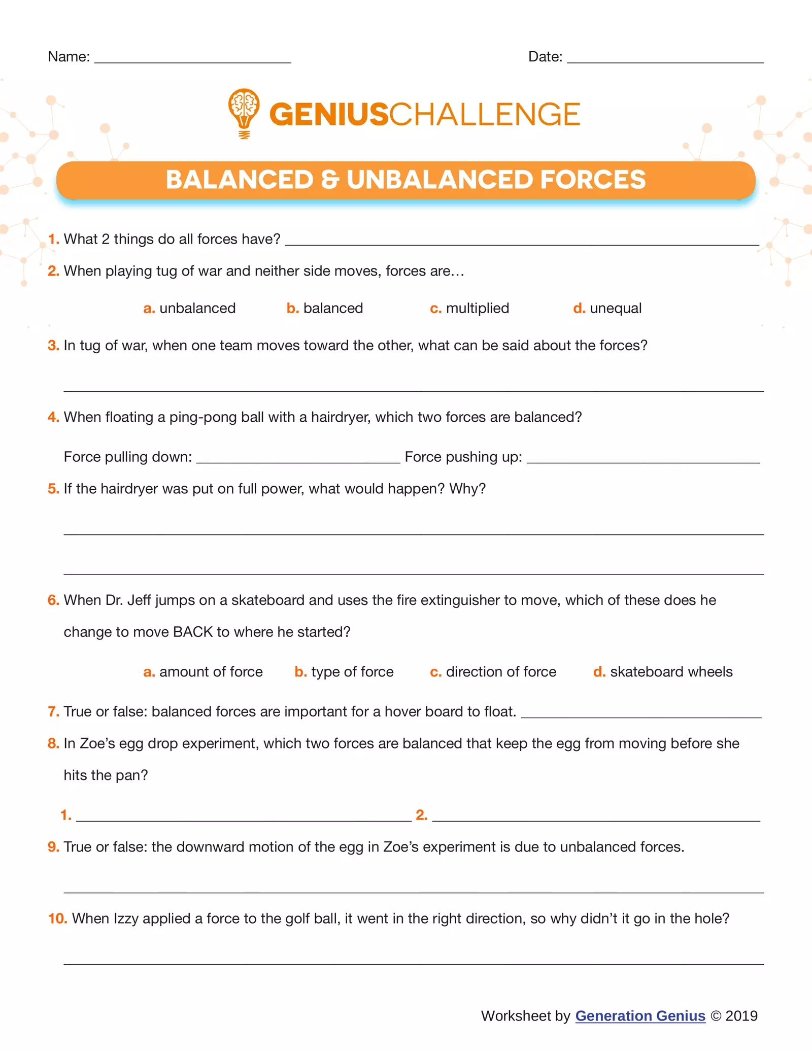 Balanced And Unbalanced Forces Worksheet Worksheets Library