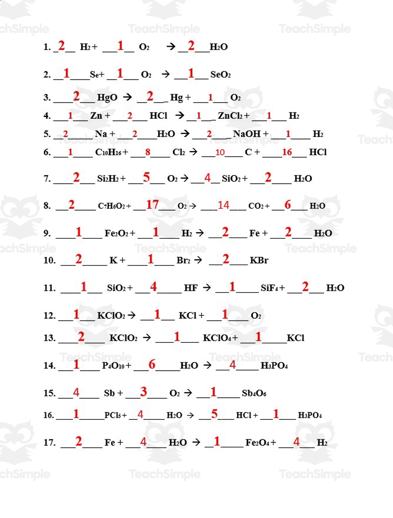 Balancing Equations Practice By Teach Simple Worksheets Library