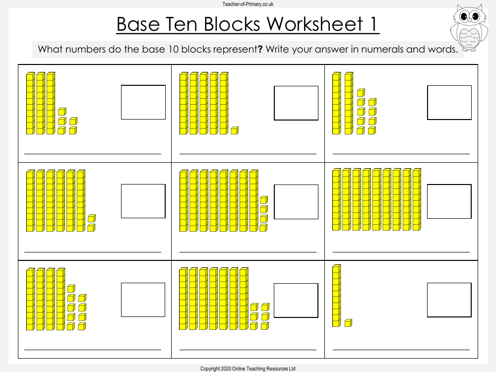 Base Ten Blocks Representing Numbers 21 To 99 Worksheet