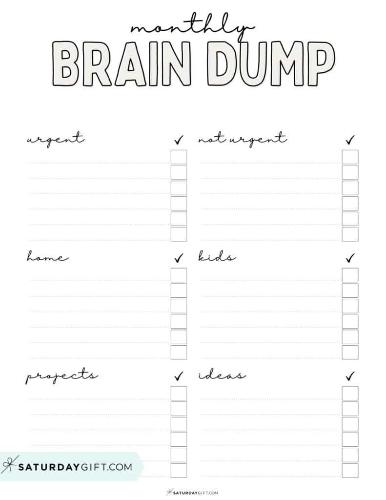 brain dump worksheet free printable