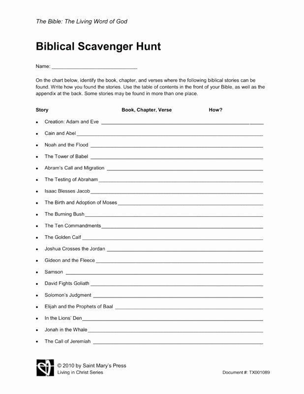 Biblical Scavenger Hunt Worksheet