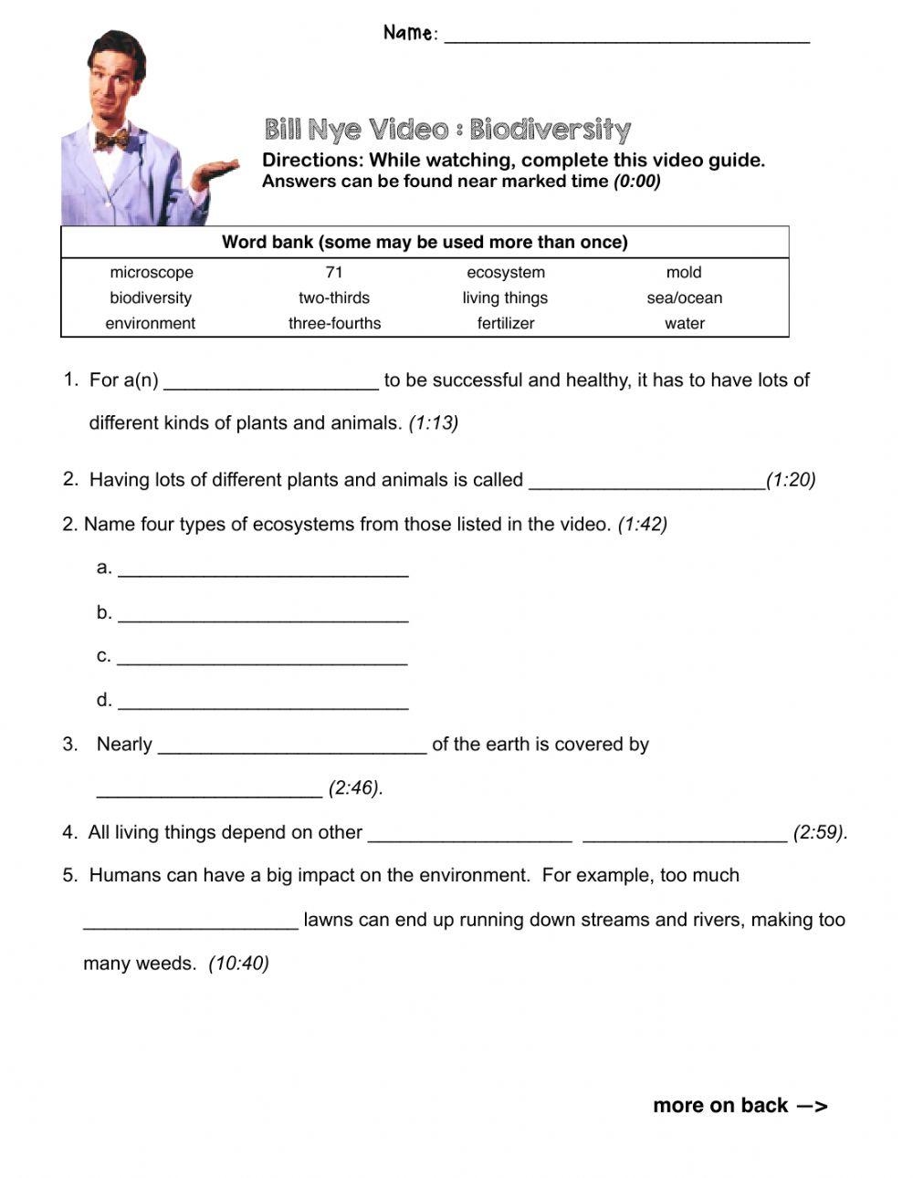Bill Nye Biodiversity Worksheets Library