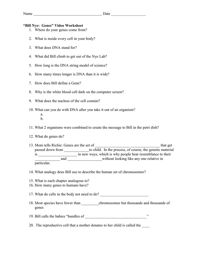 Bill Nye Genes Worksheet Pro Worksheet
