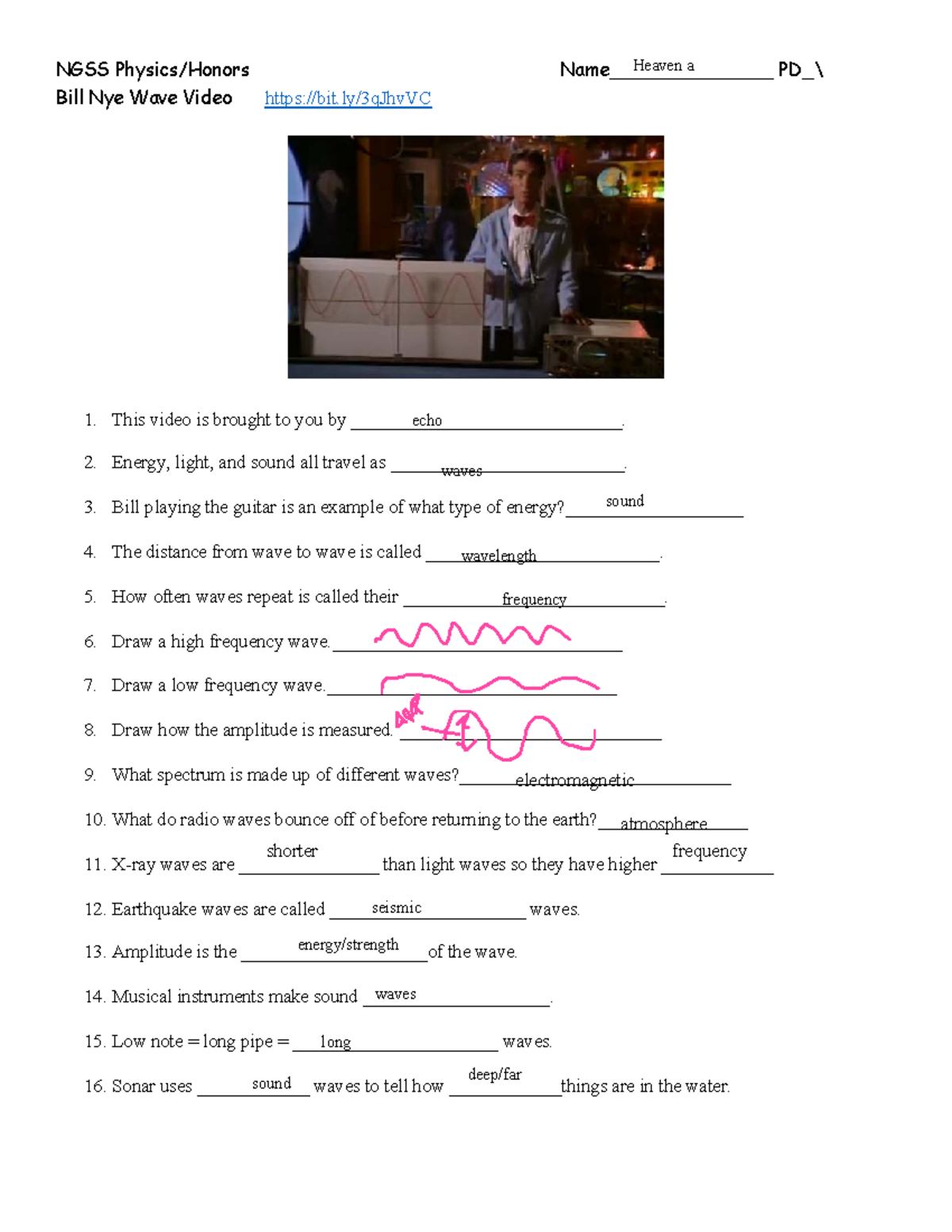 bill nye motion worksheet answers