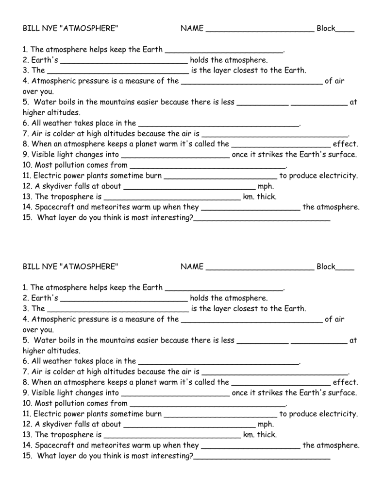 Bill Nye Respiration Worksheet With Answers Science 10th Grade 