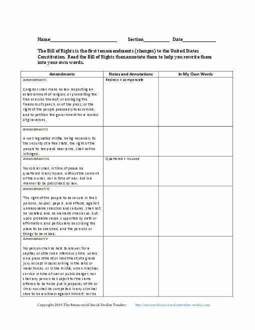 Bill Of Rights Worksheet Answers Inspirational Bill Rights Worksheet 