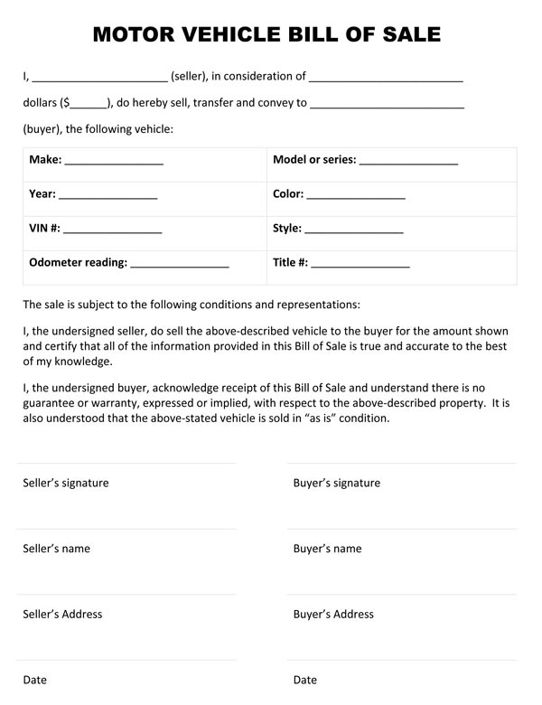 printable as is bill of sale template