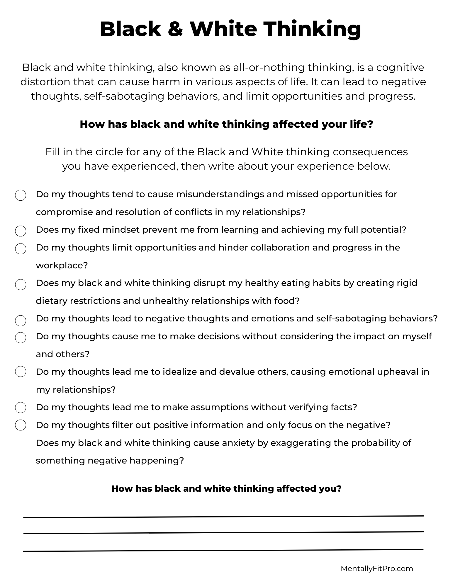 Black White Thinking Worksheet 2 Amparo Penny LCMHC C DBT CCTP
