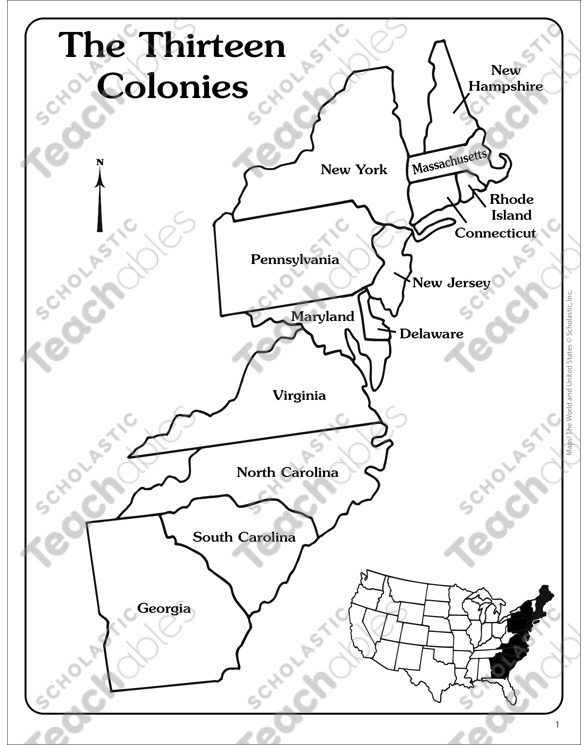 13 original colonies map worksheet