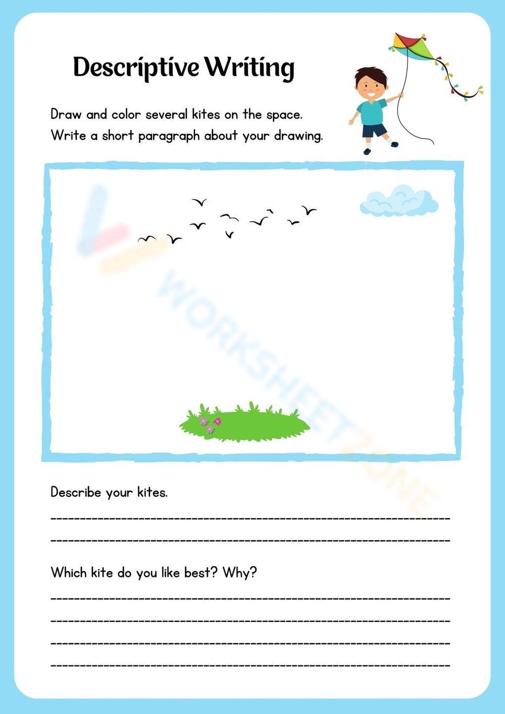 Blue Playful Descriptive Writing Worksheet Worksheet Worksheets Library