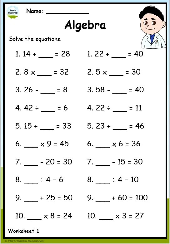 BlueBonkers Algebra Multiple Choice P3 Free Printable Math