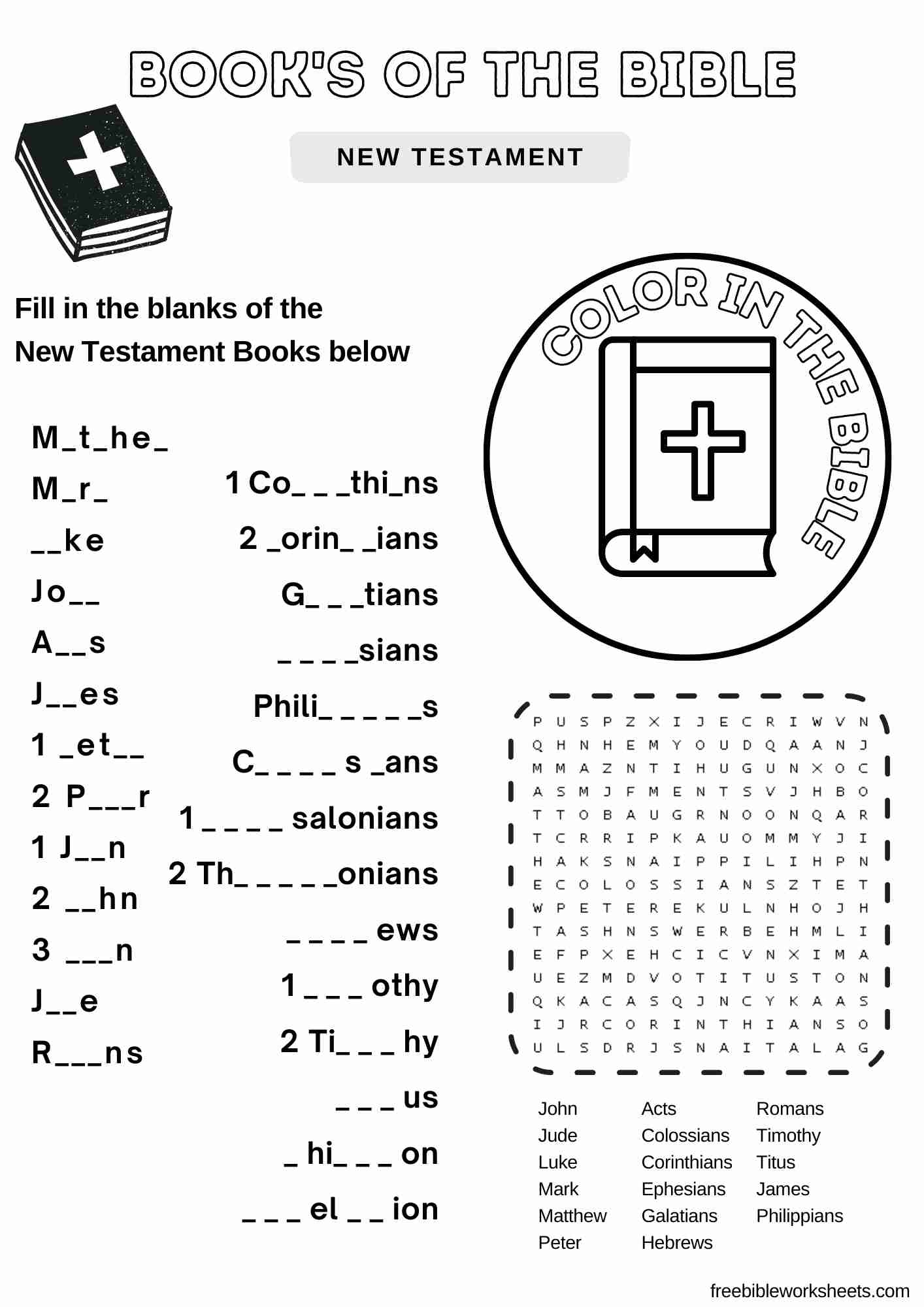 Books Of The Bible New Testament Fill In The Blank Free Bible