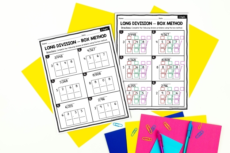 box method division worksheets