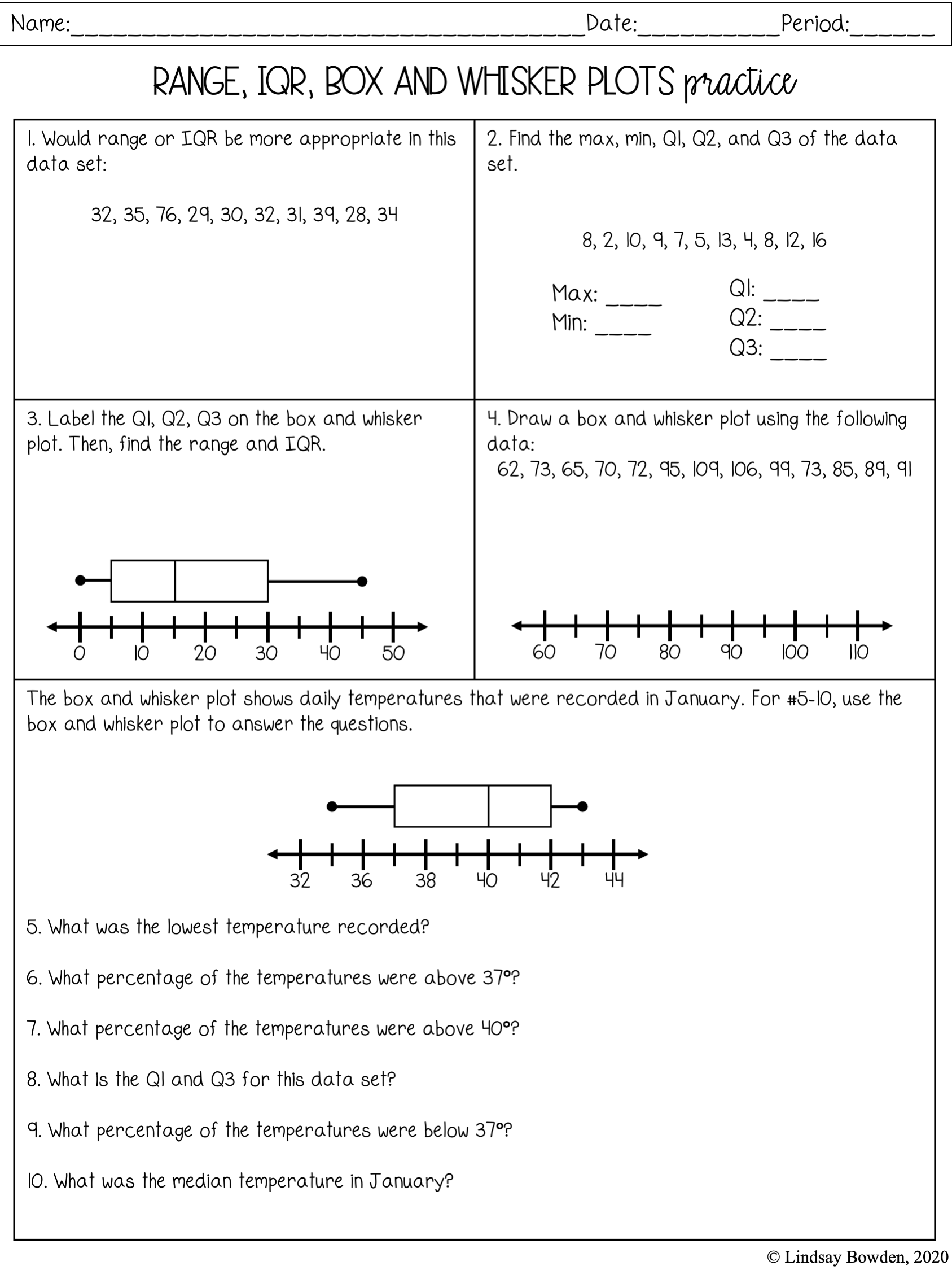 Box Plots Draw And Interpret Teaching Resources Worksheets Library