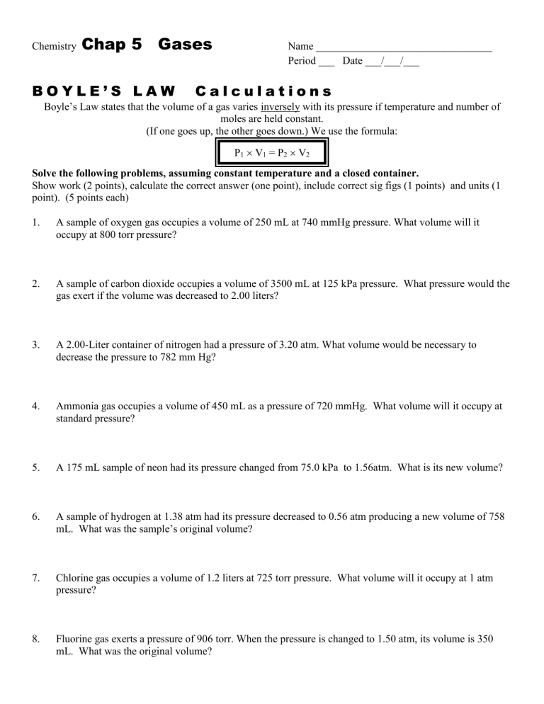 Boyle 39 s Law Worksheet Answer Key Printable Word Searches