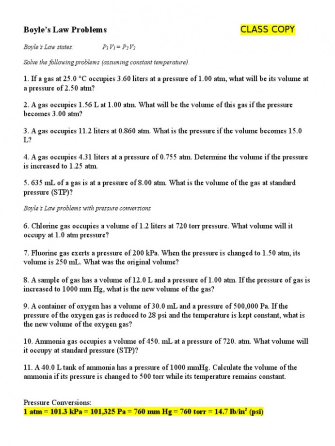 Boyle S Law Practice Worksheet Martin Lindelof