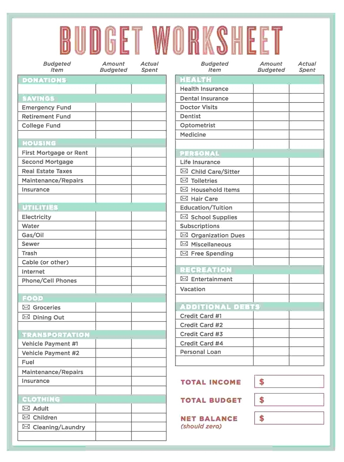 printable yearly budget worksheet