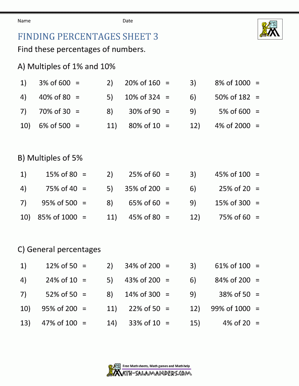 Calculating Percentages Worksheet Printable Word Searches