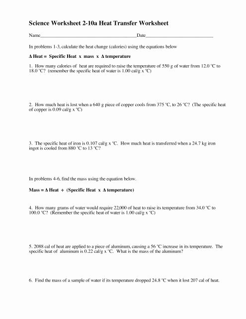 Calculating Specific Heat Worksheet Awesome Calculating Specific Heat