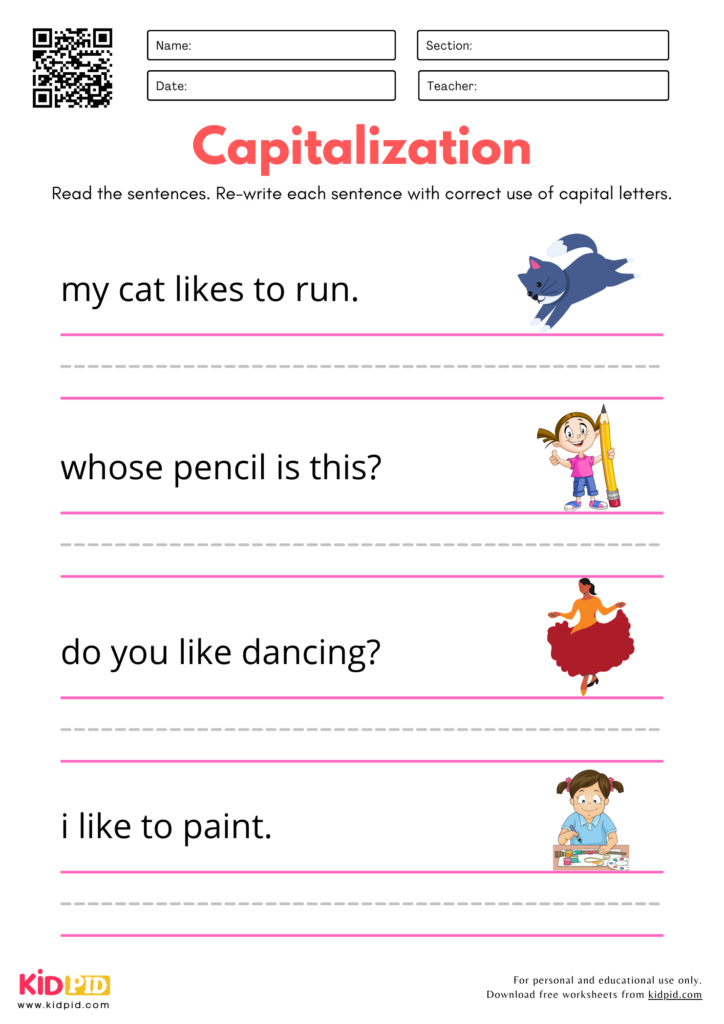Capitalization Practice Worksheet For Kindergarten Kidpid