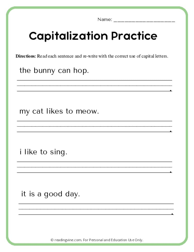 Capitalization Practice Worksheet Image ReadingVine