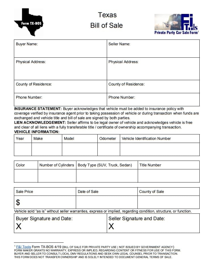 no warranty bill of sale
