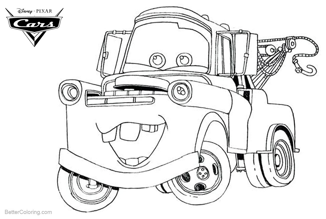 Cars Pixar Coloring Pages Tow Mater Free Printable Coloring Pages
