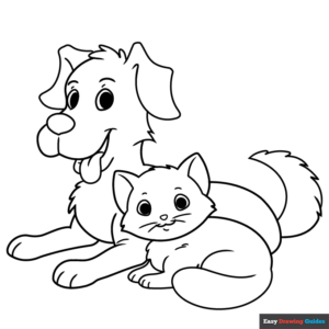 Cat And Dog Coloring Page Easy Drawing Guides