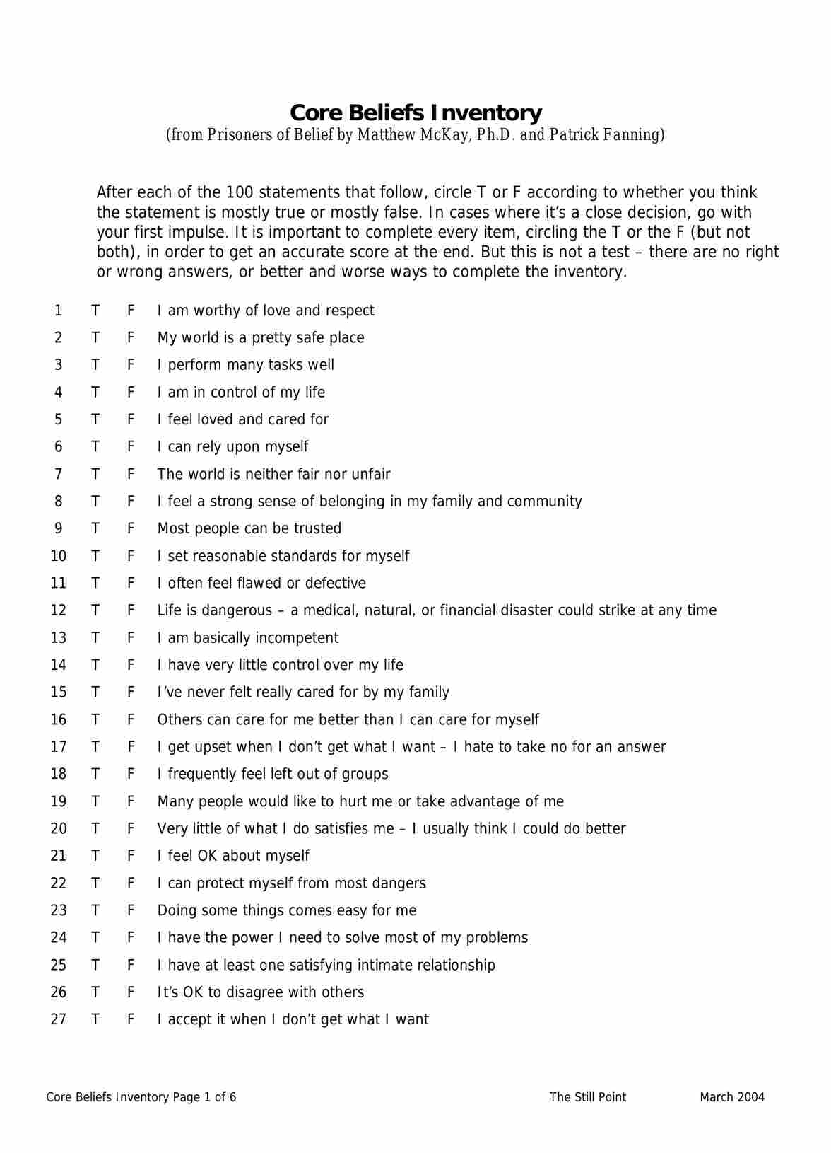 cbt core beliefs worksheet
