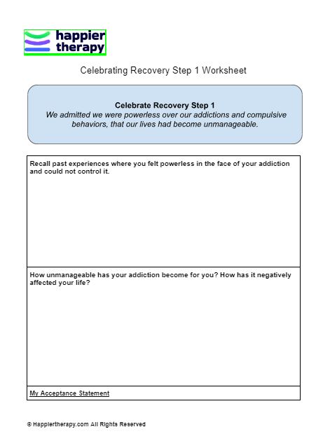 Celebrating Recovery Step 1 Worksheet HappierTHERAPY Worksheets Library