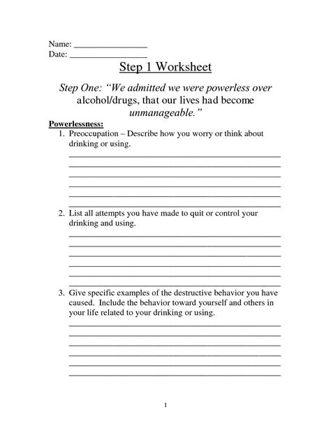 step 2 worksheet for aa