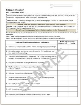 characterization traits worksheet