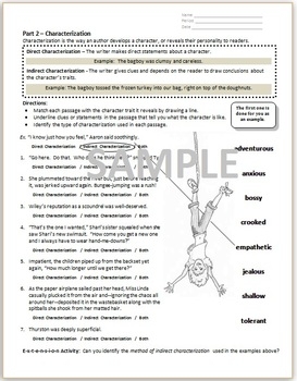 Character Traits Direct Indirect Characterization Worksheet By All 