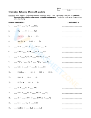 chemical balance equation worksheet