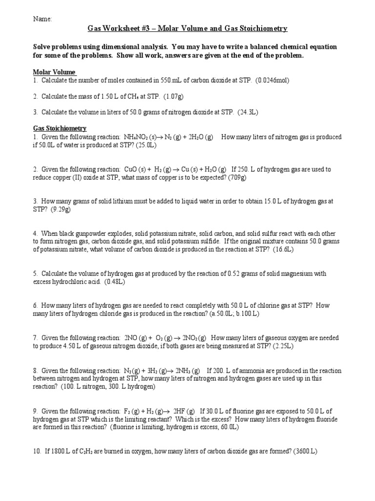 stoichiometry worksheet answers