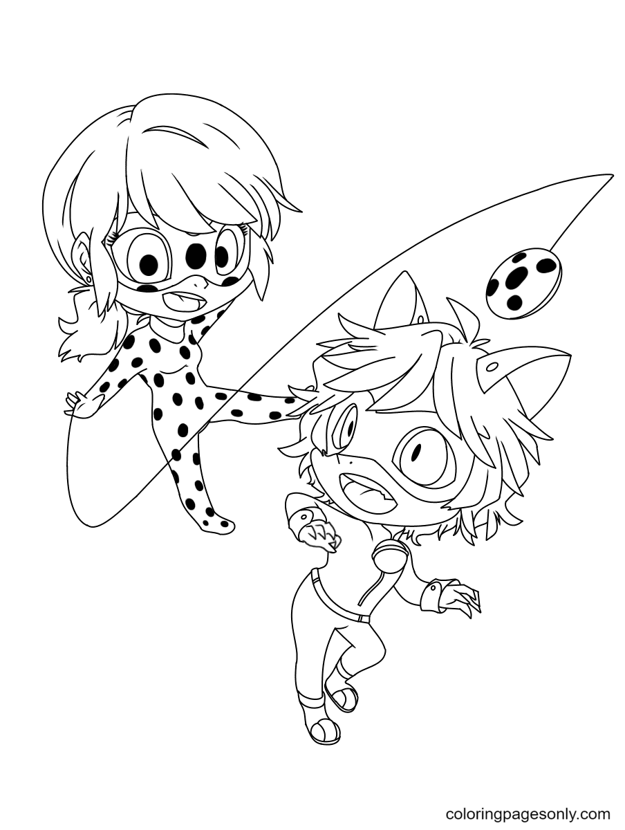 Chibi Ladybug Cat Noir Coloring Page Free Printable Coloring Pages